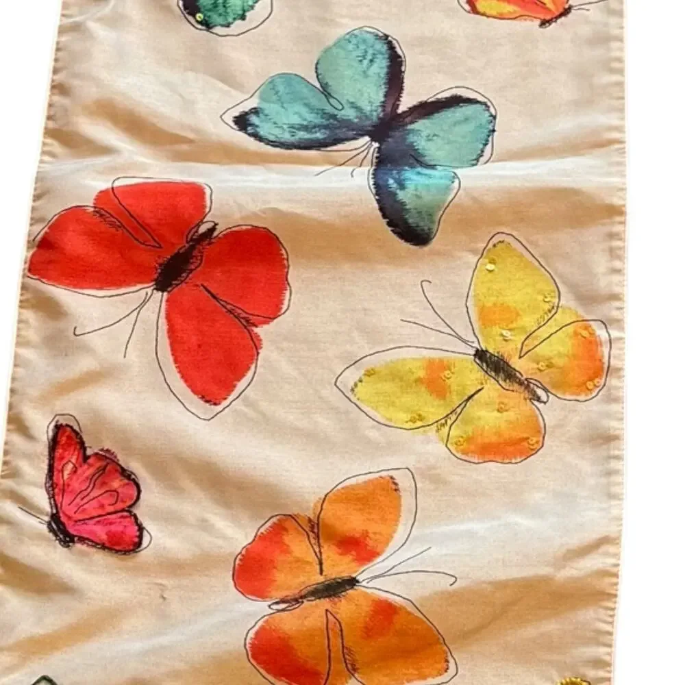 Pier 1 Imports Spring Time Applique Beaded  Butterflies Table Runner